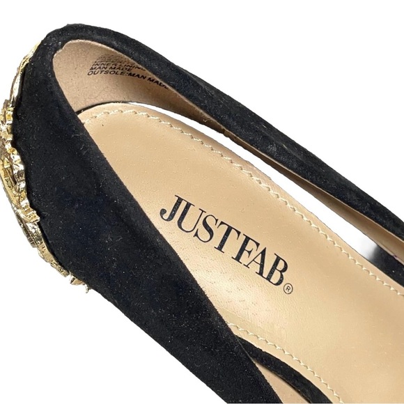 Just Fab Sarina Black Evening Stiletto Pumps Metal Cage 4” Gold Heel Sz 8.5 - Picture 5 of 11